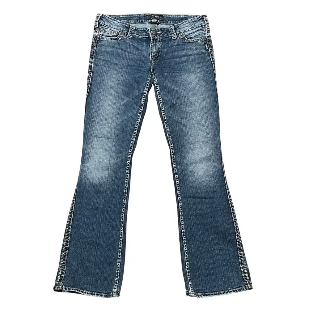 Silver Jeans Womens Frances 18” Mini Bootcut 31x33 Low Rise Stretch Blue Jeans - Picture 1 of 10